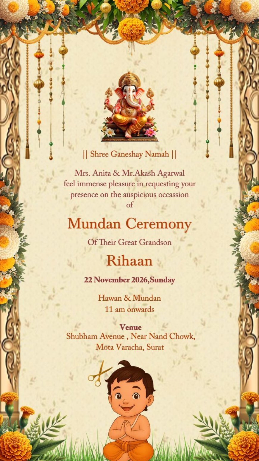 Create Mundan Card and Video Invitation Online Free